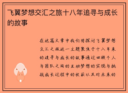 飞翼梦想交汇之旅十八年追寻与成长的故事